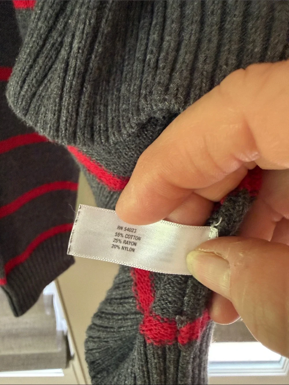 GAP Charcoal Gray Sweater with Red Stripes